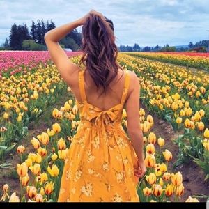 Madewell - Silk Bow-Back Dress in Yellow Floral